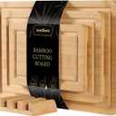 Bamboo Cutting Board Set of 3 with Vertical Stand | Deep Liquid Grooves & Anti-Slip Handles | Heavy Duty Wood Chopping Boards for Kitchen | Natural, Sustainable & Knife-Friendly
