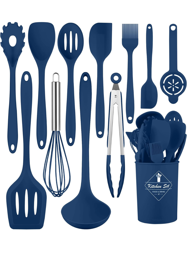 Kitchen Utensils Set-12 Pieces Silicone Cooking Utensils Set (Dishwasher Safe) 392°F Heat Resistant Spatula Set,Kitchen Utensil Set for Nonstick Cookware,Best Kitchen Tools with Holder