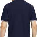 Men's Pique Polo Shirts Long Sleeve Cotton Blend Tipped Casual Collared Polo Shirts Business Classic Fit (Blue, XL)