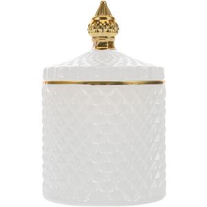 Homoyoyo Holder Thick Glass Apothecary Jars with Lid Crystal Diamond Faceted Jar Bathroom Canisters Counter Vanity Organizer for Cotton Swabs,Balls,Pads,Floss Picks,Candy,Jewelry,White 5.3X3.3X3.34In