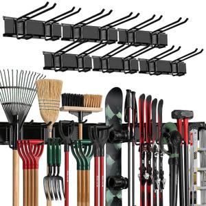 TIDYME Garage Wall Organizer | 96" Heavy-Duty Tool Storage Rack | Adjustable Double-Layer Hooks | 600 lbs Capacity | Carbon Steel Wall Mount Holder for Shovels, Rakes, Ladders & Power Tools