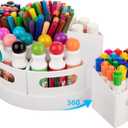 CraftGenes Art Supplies Organizer, Extra Large 360 Rotating Desk Organizer with 7 Removable Compartments, Marker Organizer for Home, Office, and Classroom, Crayon Holder (White)