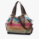 Canvas Handbag Multi-Color Striped Lattice Cross Body Shoulder Purse Bag Tote-Handbag for Women