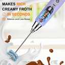 YUSWKO Light Purple Rechargeable Milk Frother for Coffee with Stand, Handheld Drink Mixer with 3 Heads 3 Speeds Electric Stirrers for Latte, Cappuccino, Hot Chocolate, Egg