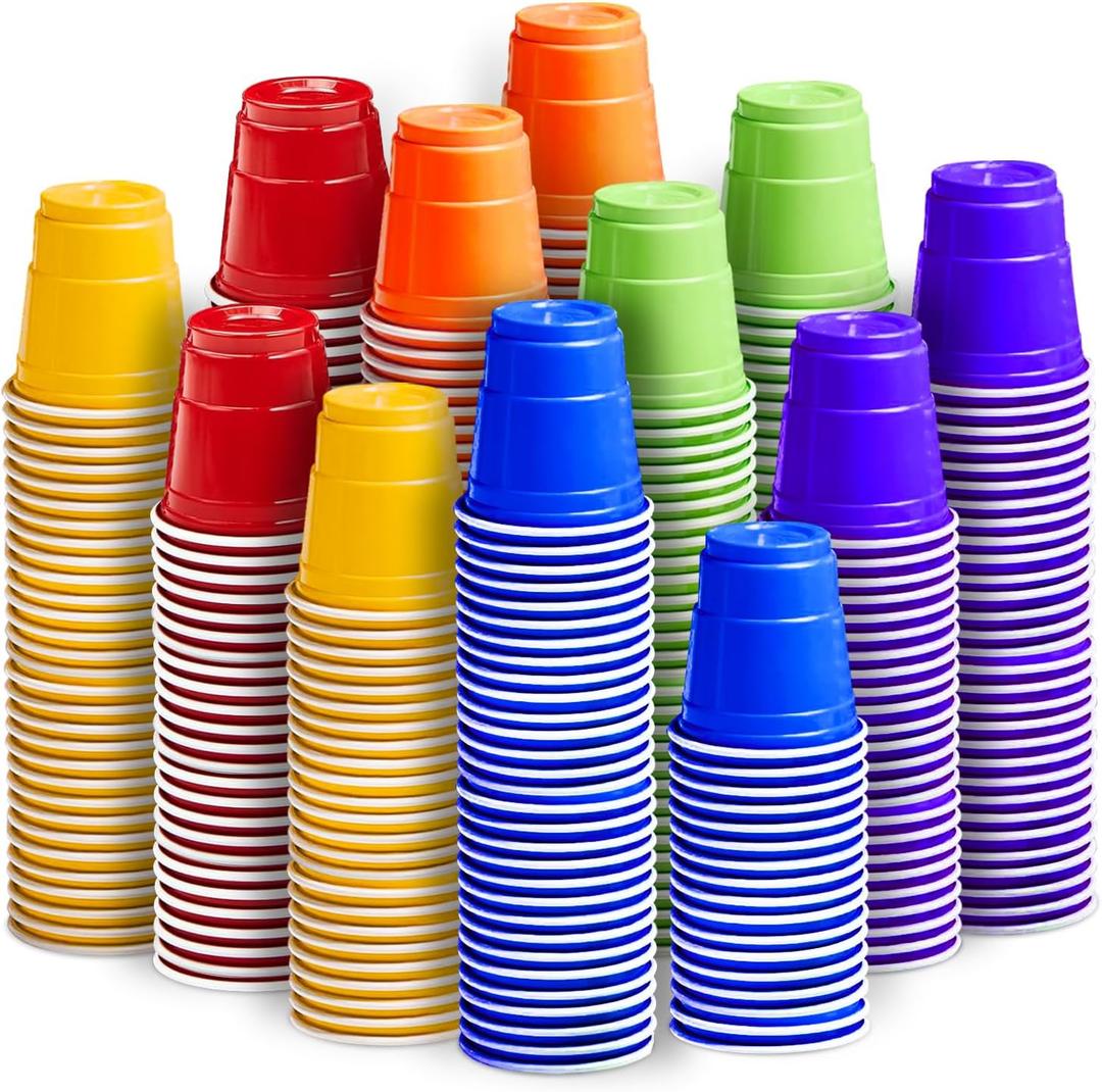 600 Pack 2 Oz Plastic Shot Glasses Disposable Plastic Shot Cup Assorted Mini Multicolor Party Cups for Birthday Wedding Party Tastings Sample Picnic Camping Daily Life, 6 Classic Colors