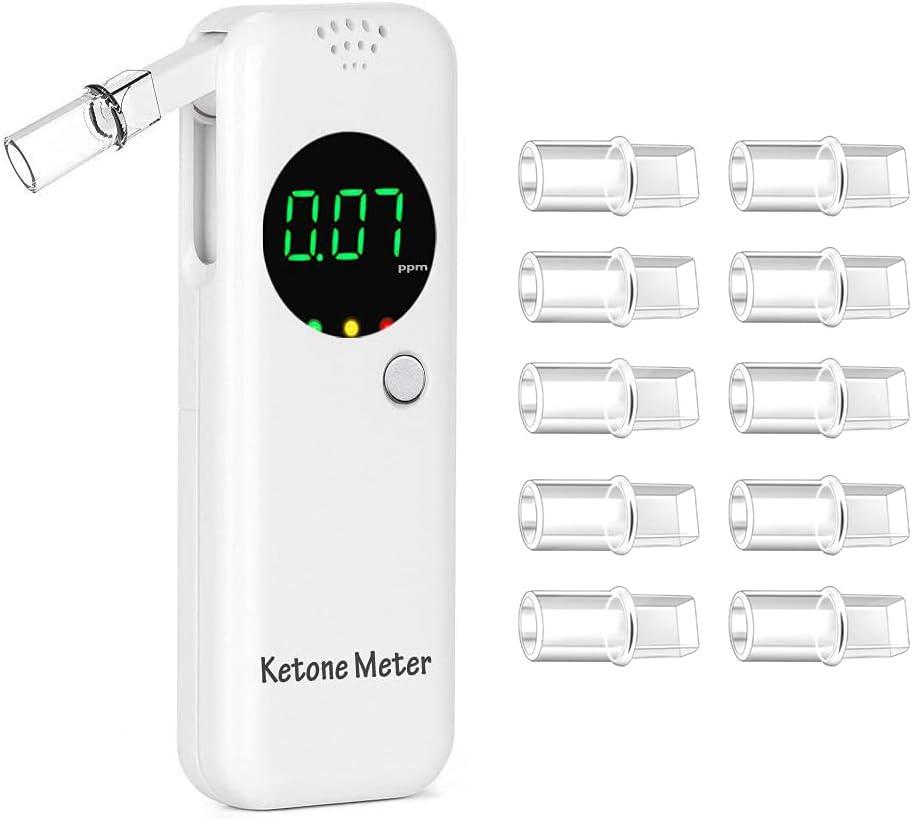 Ketone Meter Professional Ketosis Breath Tester for Tracking Ketosis Levels - Portable High Accuracy Ketone Breath Analyzer with 10 Replaceable Mouthpieces