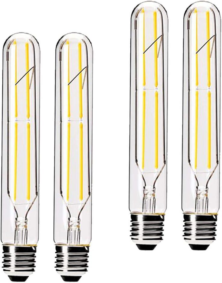 Dimmable 6W Tubular LED Bulbs, 3000K Warm White,Edison Style Filament Light Bulb, T10 Vintage Bulb 60 Watt Equivalent, E26 Medium Base 550LM,Clear Glass Cover, 7.3in(185mm),4-Pack