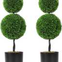 2 Pack Fake Shrubs Plants Potted,24" 2FT Artificial Topiaries Cypress Ball Tree,Faux Topiary Ball Trees for Front Door Porch Decor Lifelike Fake Plant Greenery Arrangements-2 Ball Green (2ft 2ball)