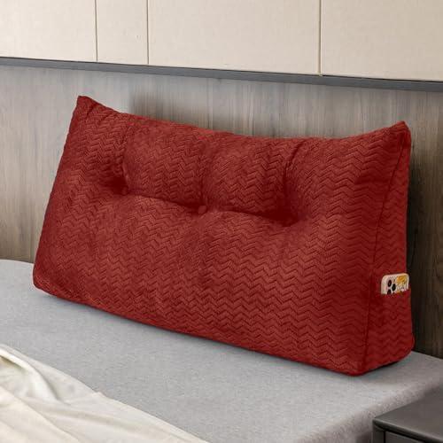 ZOEMO Large Bolster Triangular Headboard Wedge Backrest Positioning Support Bed Rest Reading Pillows Headboard Wedge Pillows for Day Bed with Removable Cover, Red