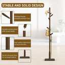 Solid Wood Square Base Coat Rack, Free Standing Hall Coat Tree with 8 Hooks+2 spare) for Coats, Hats, Bags, Purses, for Entryway, Hallway, Rubberwood Hooks,Base and Pole,(Square Base, Dark Walnut)