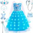 Princess Dress for Girls | Sparkly Cape & Crown | Ages 3-10 | Birthday, Halloween, Party Costume (3-4 Years, White and Blue)