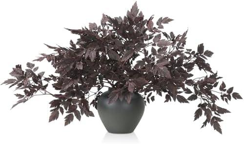 Lyrow 6 Pack Artificial Cimicifuga Plant Leaf Spray Faux Plum Faux Fall Spray Silk Plants Cimicifuga Plant Leaf Branch for Home Vase Wedding Garden Farmhouse Table Mantel Decor (32 Inches)