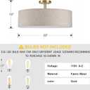 4 Light 20" Fabric Drum Shade semi Flush Mount Ceiling Light Linen Fabric Chandeliers Shade Gold Finish for Bar,Dining Room,Corridor,Living Room