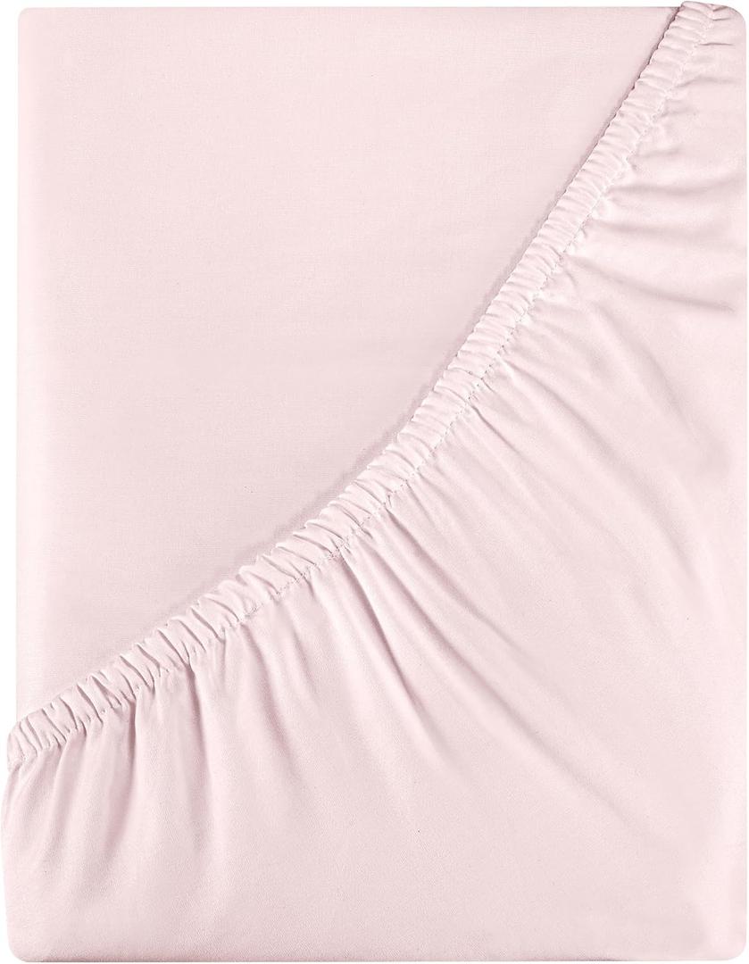 Royale Linen 400 Thread Count 100% American Grown Cotton Fitted Sheet Twin Size - All Around Elastic Fitted Sheet - Luxury Sateen Weave - Snug Fit Bottom Sheet Fit Up to 16" (Twin, Kyoto Blush)