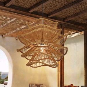 Arturesthome 19.68" Boho Coastal Rattan Pendant Light Multi-Level Woven Rattan Chandelier Wicker Ceiling Light Pendant Lampshade for Dining Room Hallway Foyer