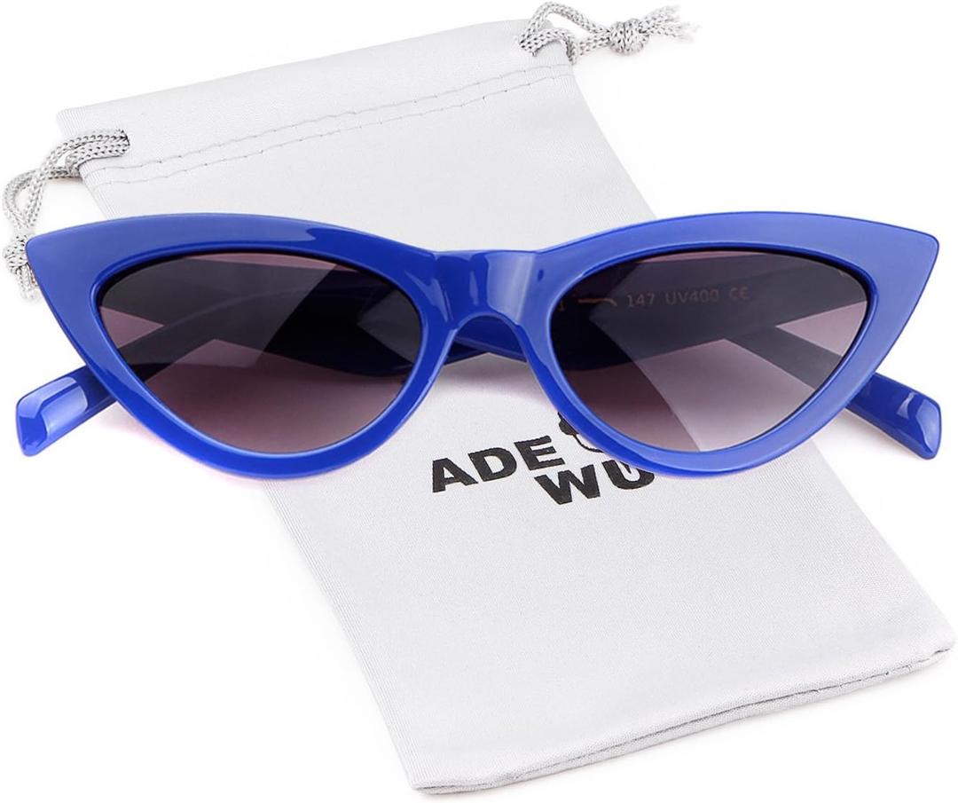 ADE WU Classic Cat Eye Sunglasses For Women Retro Vintage Cateye Sun Glasses UV400 Protection (Royal Blue)