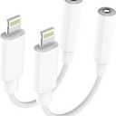 Apple MFi Certified Lightning to 3.5mm Headphone Jack Adapter 2 Pack with Microphone Hi-Fi Audio Dongle Aux Converter Cable with DAC Chip Earphones Adapter Compatible with iPhone 14/13/12/11/XR/8/7