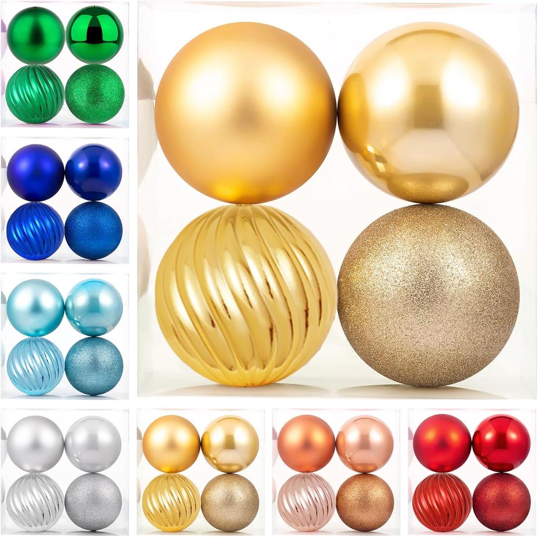 4in Large Christmas Ornaments Shatterproof Christmas Ball Ornaments Giant Hanging Balls Mercury Decorations for Holiday(Gold,4pc)