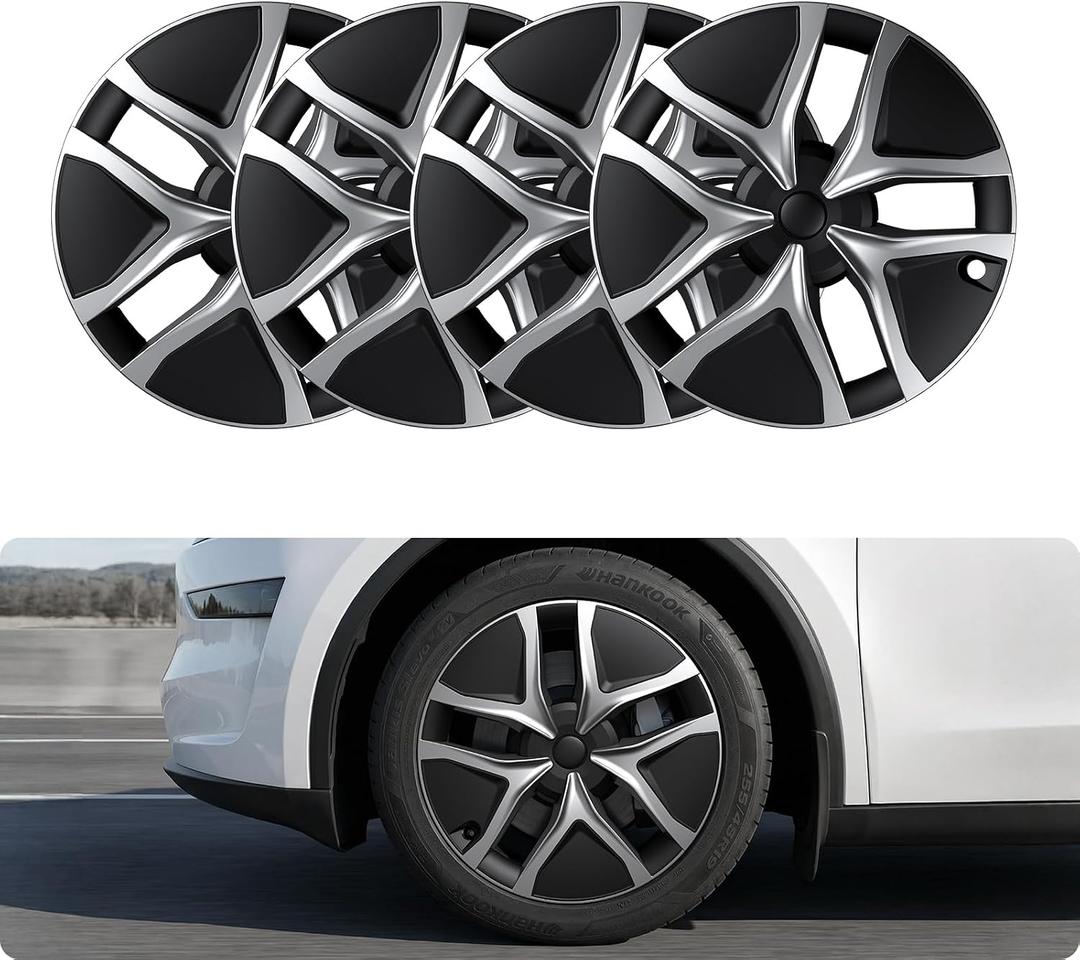BASENOR Wheel Covers 19 inch for Tesla Model Y Juniper Hubcap, (Proprietary & Aerodynamic Design) Replacement Hub Caps Rim Protector Compatible with Model Y Accessories 2025 2026, Black & Sliver