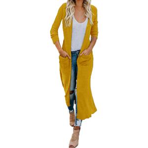 HZSONNE Women's Boho Long Casual Cardigan Long Sleeve Button Down Front Pocket Knitted Sweater Blouses (Yellow, XX-Large)