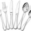 KINGSTONE 48 Piece Teardrop Silverware Set with Steak Knives, 18/10 Stainless Steel Flatware Set for 8, Modern Design Cutlery Set for Home/Hotel/Wedding,Mirror Polished and Dishwasher Safe