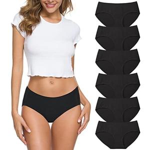 Wealurre Cotton Bikini Women's Breathable Panties Seamless Comfort Underwear, Black, S