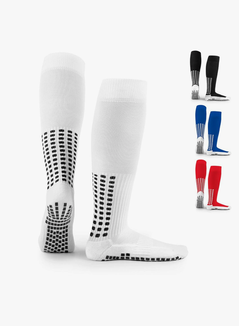 Lux Dual Grip Socks - Soccer Grip Socks for Men and Women. GripArray Performance & Comfort White Large