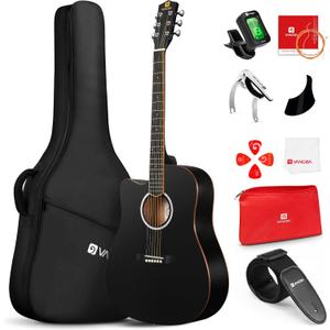 Vangoa Left Handed Guitar, Full Size Cutaway Left Handed Acoustic Guitar Kit for Adult Beginner 41 Inch Lefty Acustica Guitarra Set, Black