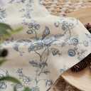 jinchan Amlie Floral Kitchen Curtains 30 Inch Length Linen Cafe Curtains Small Window Drapes Light Filtering Botanical Farmhouse for Bedroom Bathroom Rod Pocket 2 Panels Blue on Linen