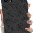 MZELQ for iPhone 15 Pro Case, Silicone Floral Flower Rose Cute Pattern, Camera Protection Soft Slim Phone Case for Phone Case -Black