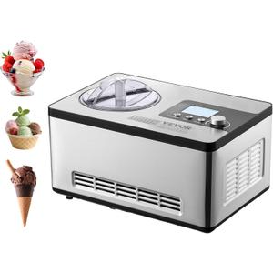 VEVOR Automatic Ice Cream Maker with Built-in Compressor, 2 Quart No Pre-freezing Fruit Yogurt Machine, Stainless Steel Electric Sorbet Maker, 3 Modes Gelato Maker with LCD Display & Timer, Silver
