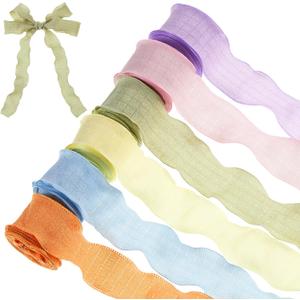 Pastel Ruffle Ribbons Chiffon Silk Ribbons Polyester Fabric Trim for Sewing Making Crafts Gift Wrapping Wedding Home Decor DIY(Macaron Color,1 in X 30 yd,6 Roll)