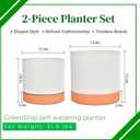 GreenShip Planter Set of 2 (13.7" & 11.8") – Cylinder Planters with Drainage Hole and Planter Saucer, Jun Porcelain Clay & Recycled Resin, Decorate Home,Office & Outdoor,White pots, 13.7in+11.8in