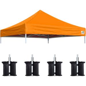Eurmax USA New 10x10 Pop Up Canopy Replacement Canopy Tent Top Cover, Instant Canopy Top Cover ONLY, Choose 30 Colors,Bonus 4PC Pack Weight Bag (Orange)