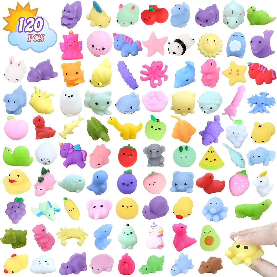 120Pcs Random Mochi Squishy Toy Bulk, Kawaii Squishy Fidget Toys Squishies for Kids Christmas Party Favors, Goodie Bag Stuffers, Birthday Gifts, Classroom Prizes, Carnival Prizes