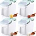 4 Pack 55 Lbs Rice Storage Container with Measuring Cup Airtight Flour Grain Cereal Sugar Storage Container with Locking Lid and Wheels Flour Bin Pet Food Plastic Boxes Sets