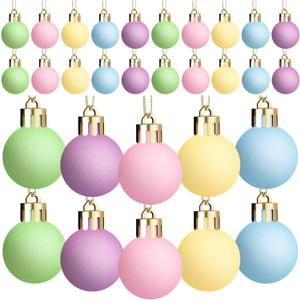 Civaner 48 Pcs Easter Pastel Balls Ornaments 1.18 Inch Mini Velvet Macaron Decoration Shatterproof Pink Green Blue Candy Hanging Ornaments for Easter Tree Party Decor