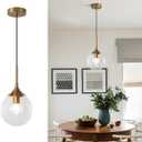 KCO Lighting Clear Globe Pendant Lights Kitchen Island Bubble Glass Pendant Lighting Gold Hanging Light Fixture Mid Century Modern Hanging Lamp for Living Room Dining Room