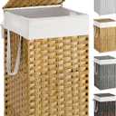 SONGMICS Laundry Hamper with Lid, 17.2 Gallon (65 L) Synthetic Rattan Clothes Laundry Basket with Lid and Handles, Foldable, Removable Liner, Goose Yellow ULCB165N01