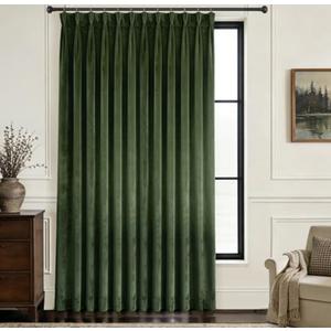 Olive Green Trible Pinch Pleat Velvet Curtains for Living Room 1 Panel Set 80x108