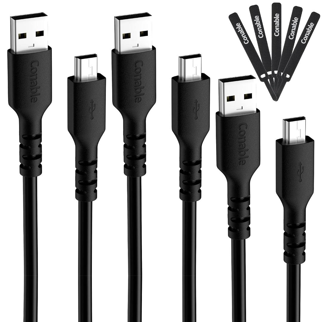 Mini USB Cable 6 FT (3-Pack), USB A to Mini B Charger Cord, Compatible with GoPro Hero 3+, PS3 Controller, Camera, Dash Cam, Texas Instruments Calculators, TI-84, MP3 Player, Garmin GPS, with 5 Ties