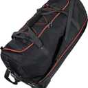 110L Expandable to 140L 32” Foldable Oxford Soft-Sided Rolling Duffle Bag with 2 Heavy-Duty Wheels,3 Large Compartments,Adjustable Shoulder Strap and Attached Organizer Pouch, Black Red