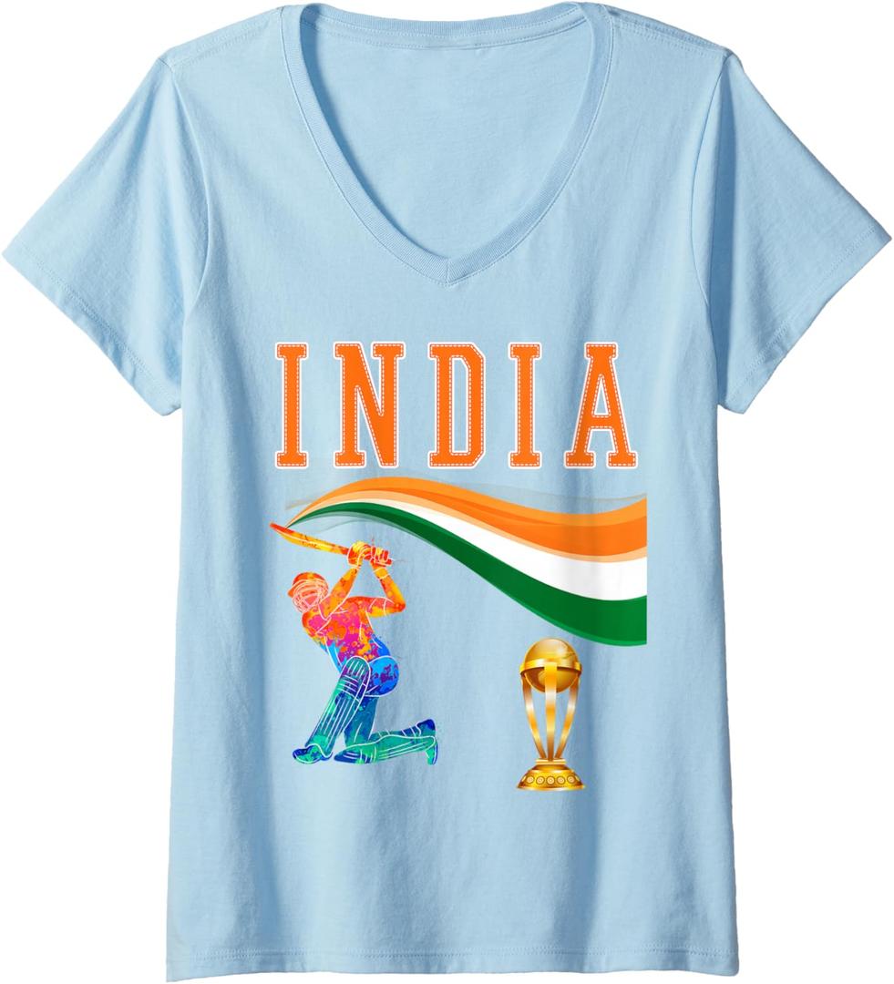 Womens INDIA: Indian Cricket Team Jersey V-Neck T-Shirt S