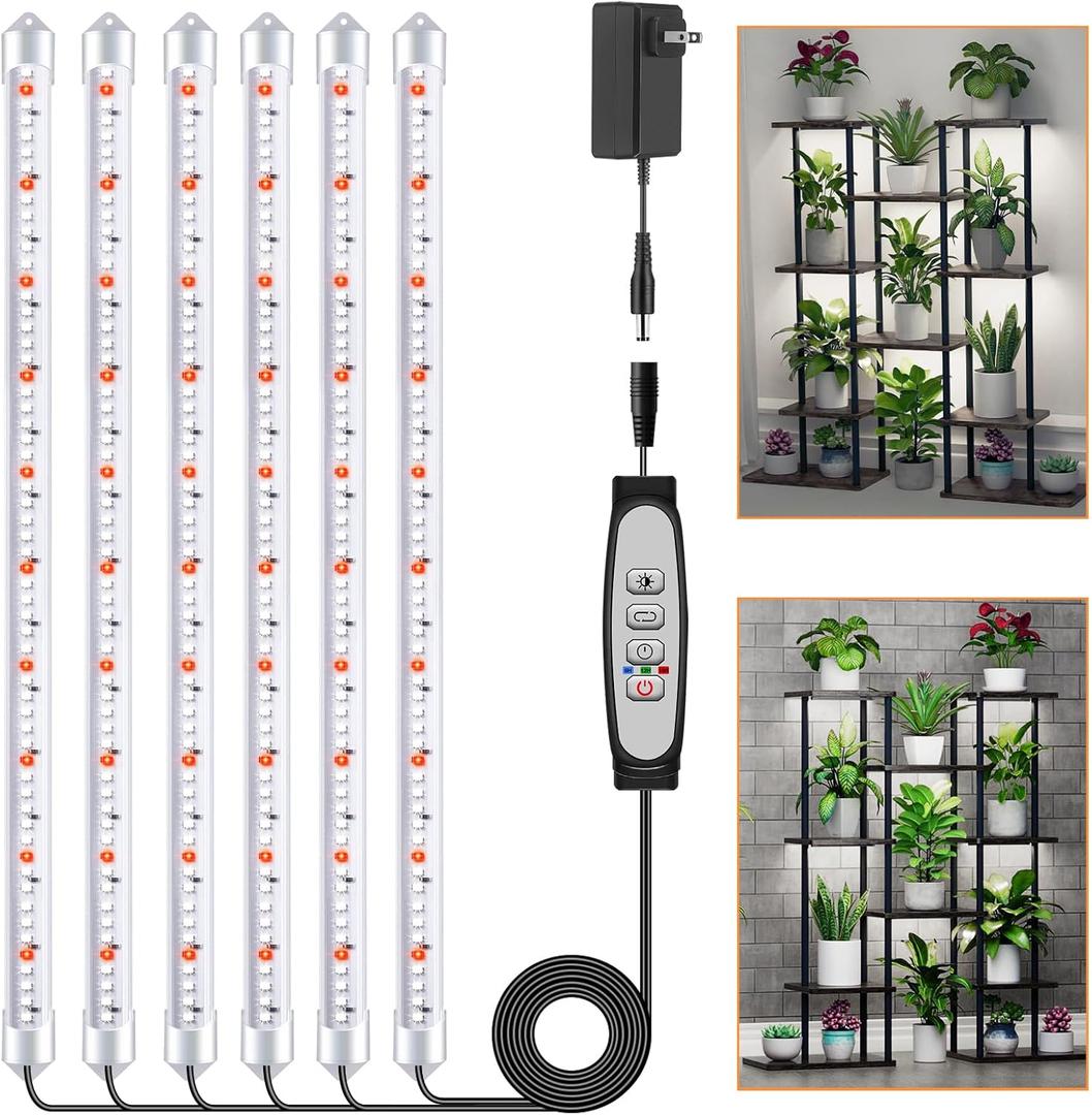 SDOVUERC 16'' 6 Bars Grow Light Strips for Indoor Plants with Auto ON/ Off Timer 6/ 12/ 18H, 5 Dimmable Levels for Shelves Plant Growing