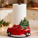 ZUNTO Christmas Paper Towel Holder with Red Truck, Resin Christmas Desk Decor for Kitchen Freestanding Paper Towel Holder for Countertop, Winter Holiday Home Decor