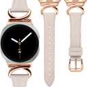 Minyee Leather Band Compatible with Samsung Galaxy Watch 8 40mm 44mm/ 8 Classic 46mm Bands, No Gap One-Click Slim Thin Dressy Leather Strap with C-Shape Metal Buckle Women, NOT for Other Models (Starlight/Rose Gold)