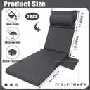 2 x Wenqik 2 Pcs Outdoor Chaise Lounge Cushion with Pillow and Side Pocket Waterproof Lounge Chair Cushions with Pocket on Back 72 x 21 x 4 Inch Patio Pool Replacement Pad (Dark Gray)