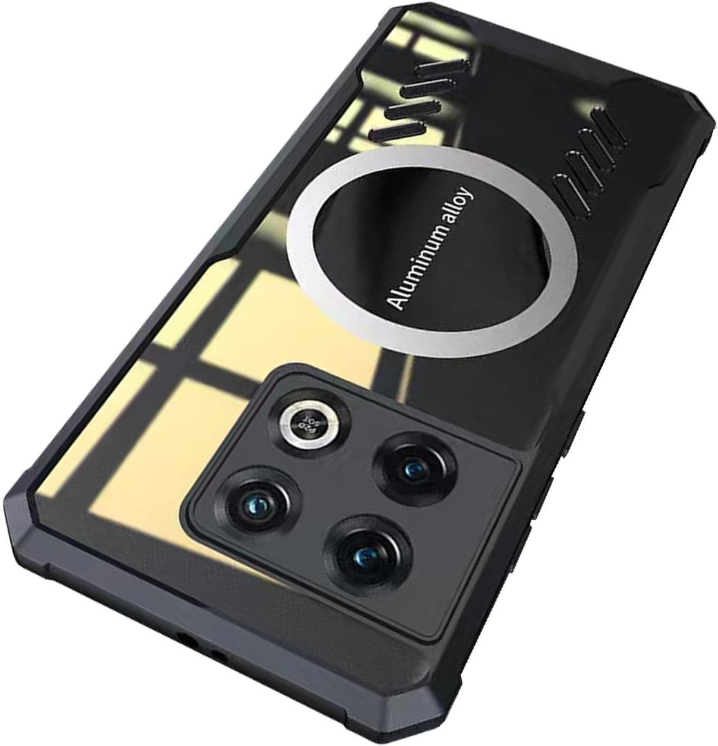 Case for OnePlus 10 Pro Compatible with Radiator Ultra Slim Scratch-Resistant Shock-Absorbing Clear Magnet Back Case, Black