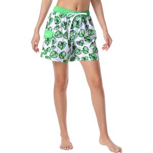 unitop Womens Bathing Boardshorts Swim Shorts Quick Dry with Lining (Small, Green&white)