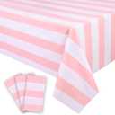 Kesfey 3 Packs Pink and White Vertical Striped Tablecloth 54 x 108 Inch Pink Stripe Table Cloths Disposable Plastic Stripe Table Covers Waterproof Pink Striped Picnic Table Cover for Birthday Party